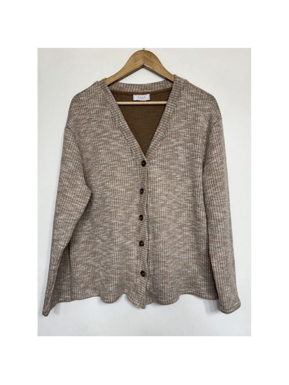 Sage The Label Button Front Cardigan Small Neutral